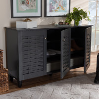 Baxton Studio SC864573 B-Dark Grey-Shoe Cabinet Winda Modern and Contemporary Dark Gray 3-Door Wooden Entryway Shoe Storage Cabinet